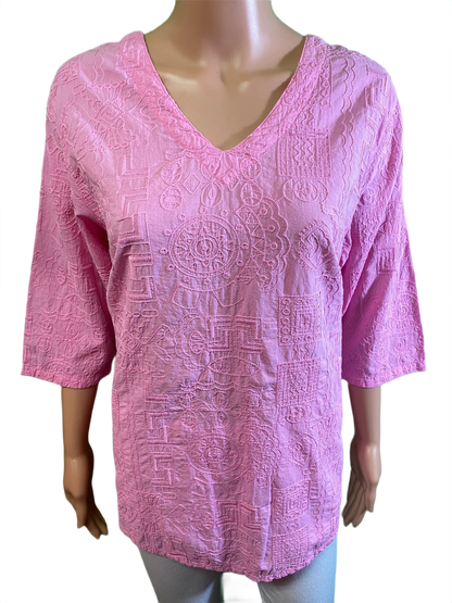 * Embroidered Tapa V-Neck - Sea Breeze Top