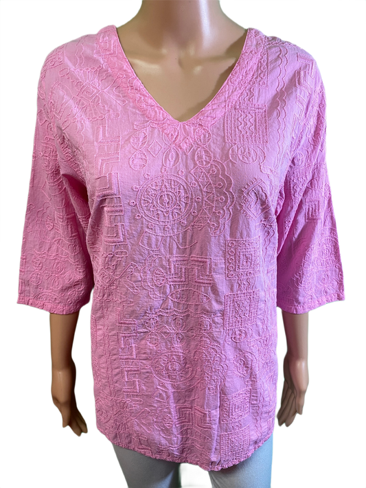 * Embroidered Tapa V-Neck - Sea Breeze Top