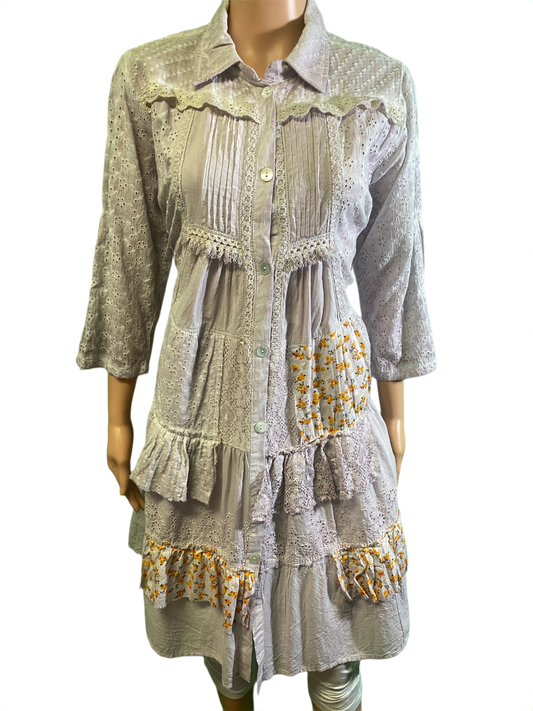 * Patchwork Tiered Button - Paper Lace Dress