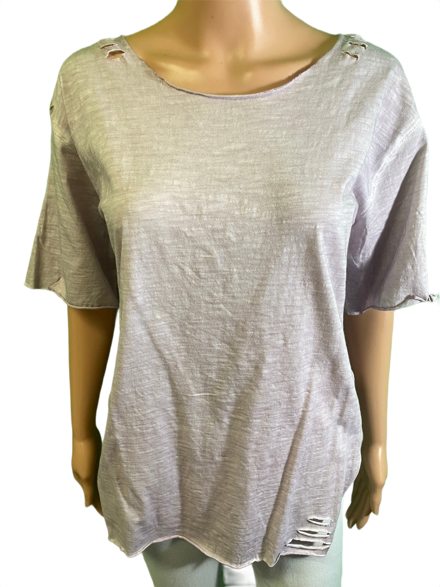 * Vintage Wash Short Sleeve w/ Holes - Paper Lace Top