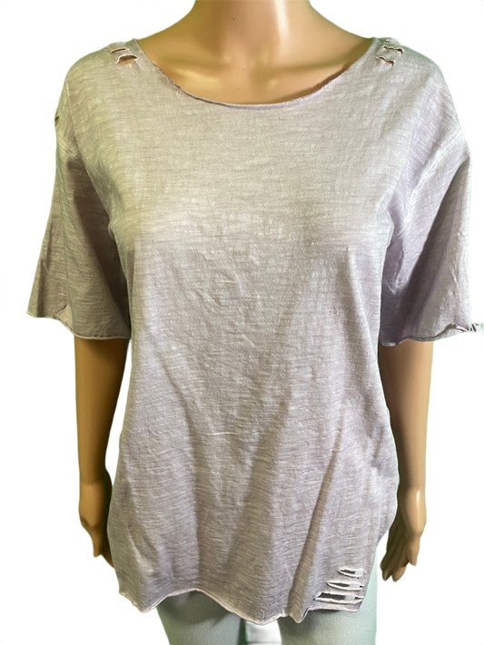 * Vintage Wash Short Sleeve w/ Holes - Paper Lace Top