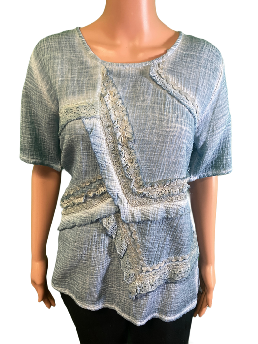 * Gauze Lace Short Sleeve w/ Patches - Paper Lace Top