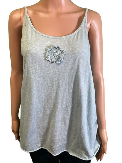 * Lace Short Slit Inset w/ Raw Edges - Paper Lace Tank