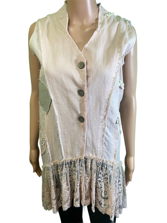 * Long Linen Lace Hi-Low - Paper Lace Vest