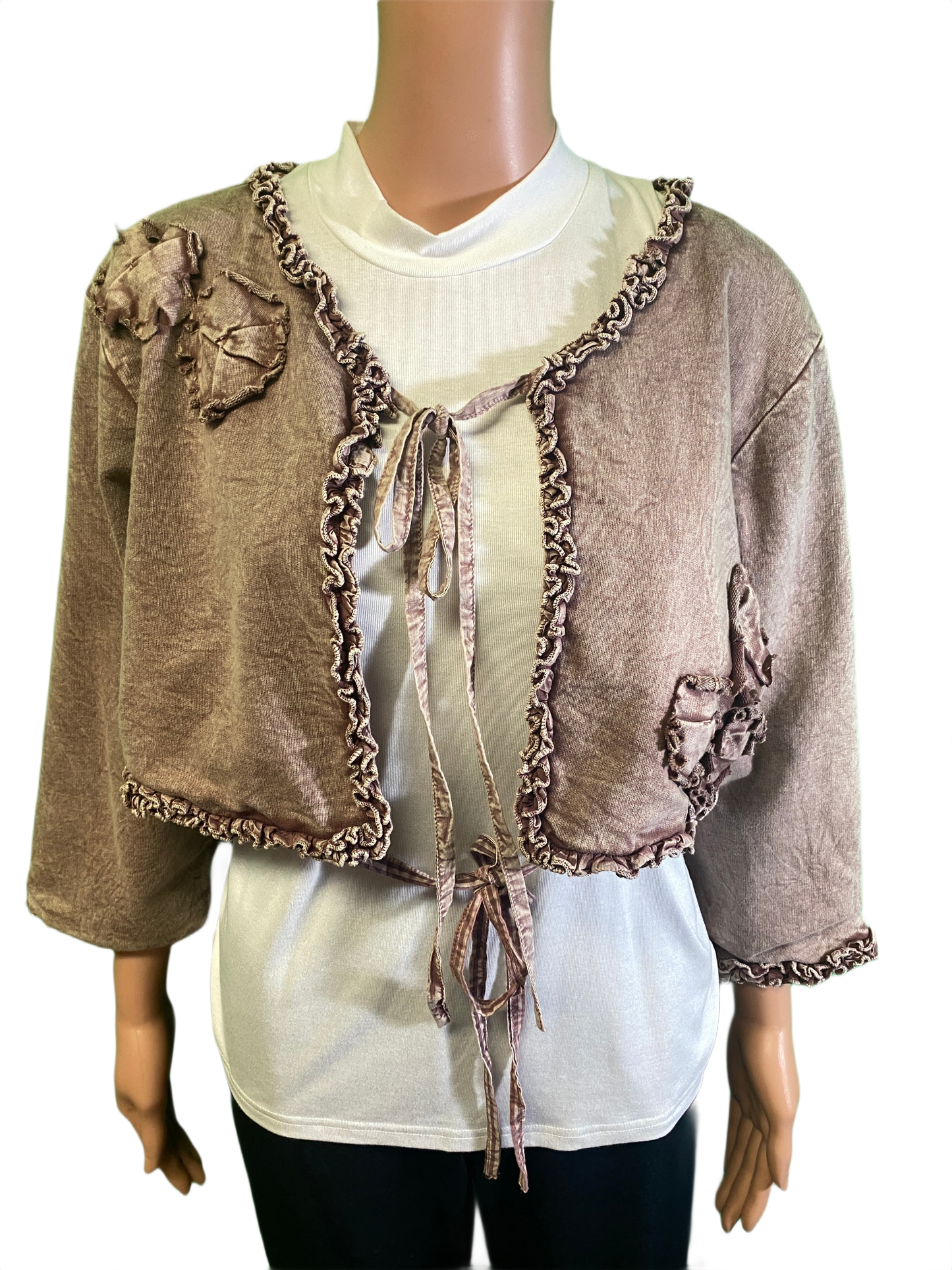 * Short w/ Fabric Flowers - Paper Lace Jacket