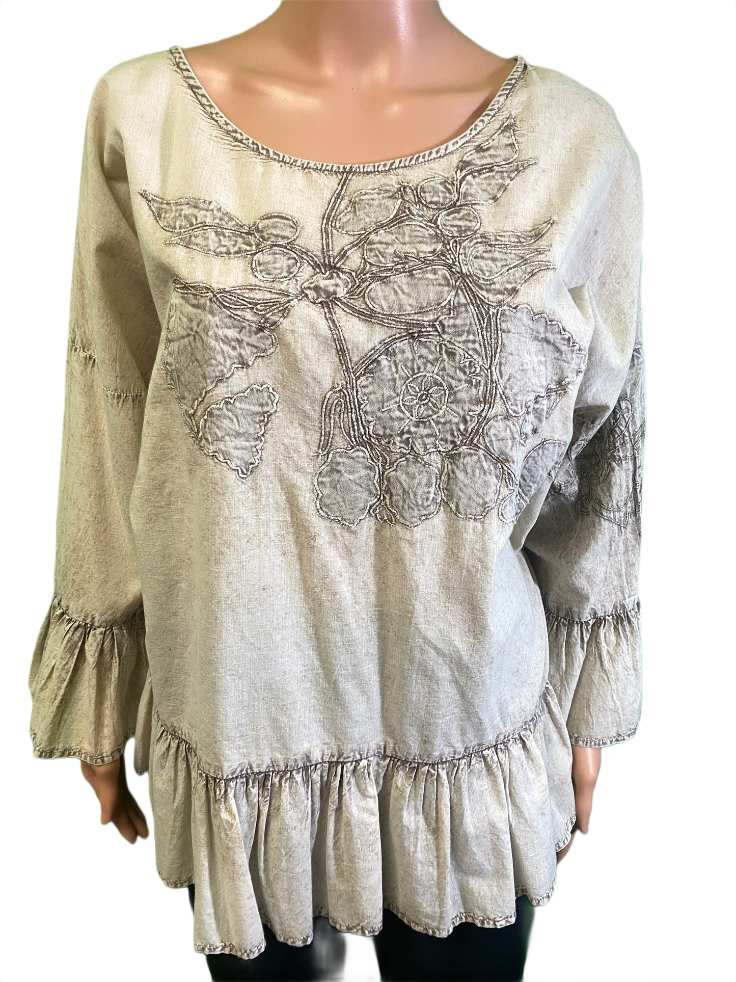 * Floral Embroidered Ruffle - Paper Lace Top
