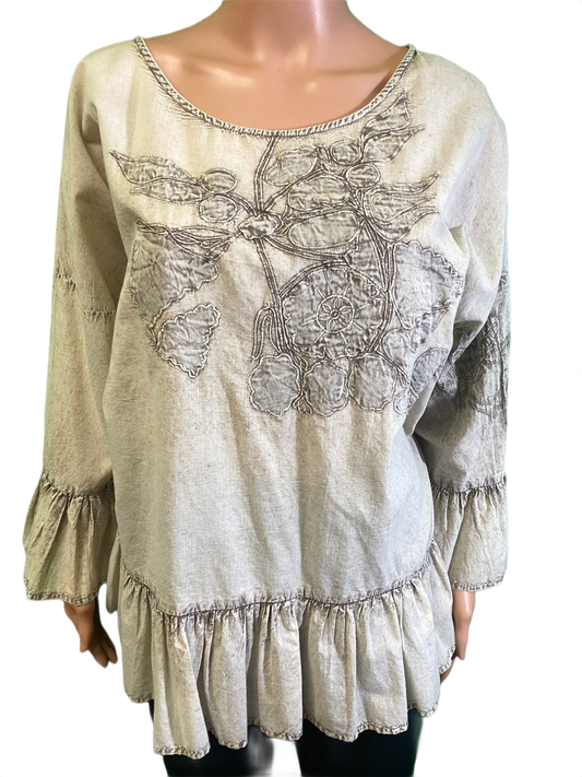 * Floral Embroidered Ruffle - Paper Lace Top