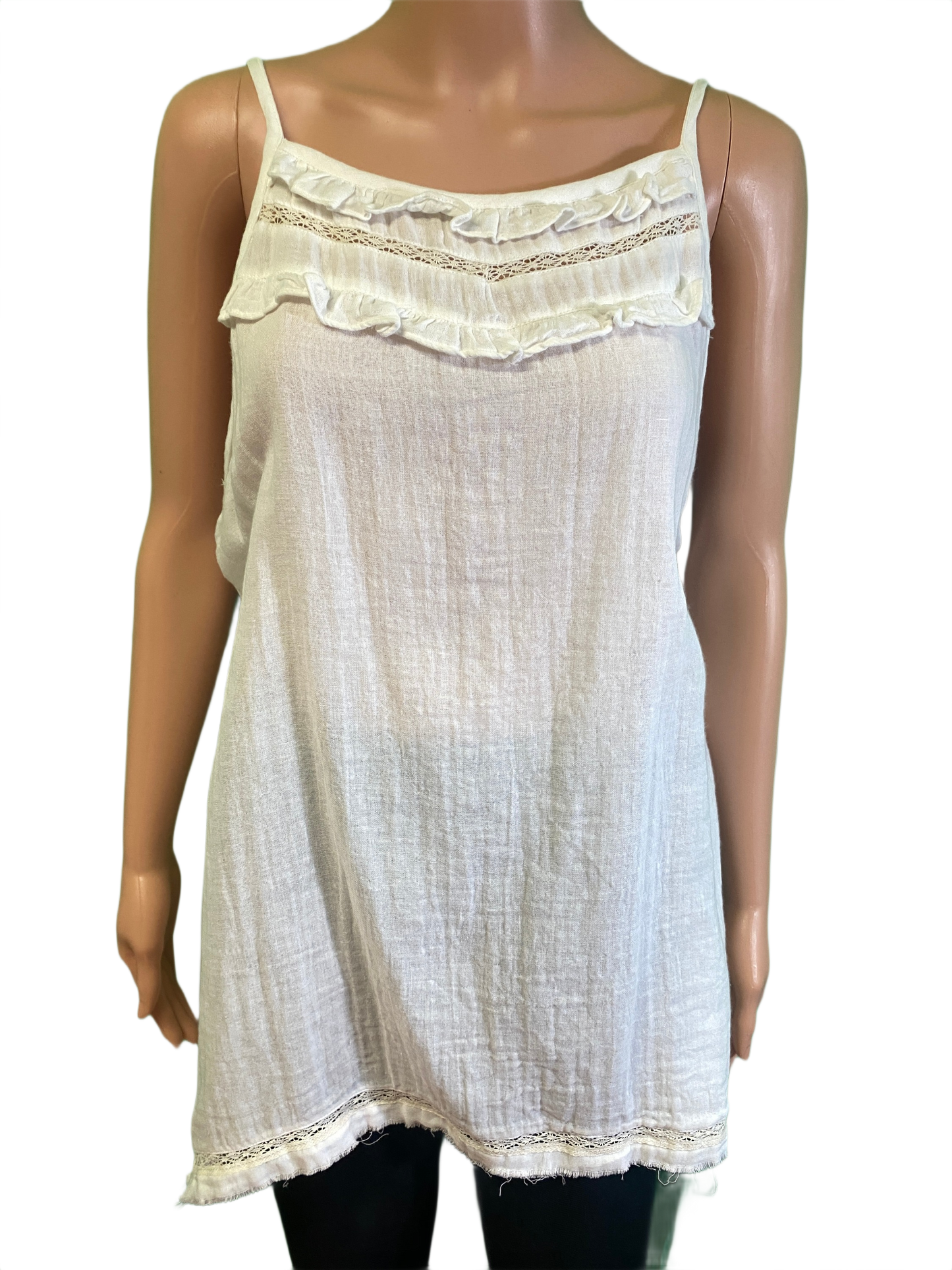 * Asymmetrical Raw Edge Lace - Paper Lace Tank