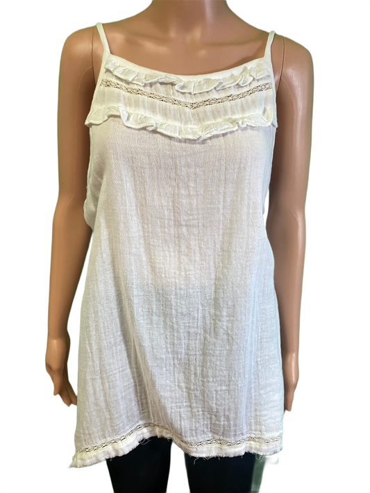 * Asymmetrical Raw Edge Lace - Paper Lace Tank