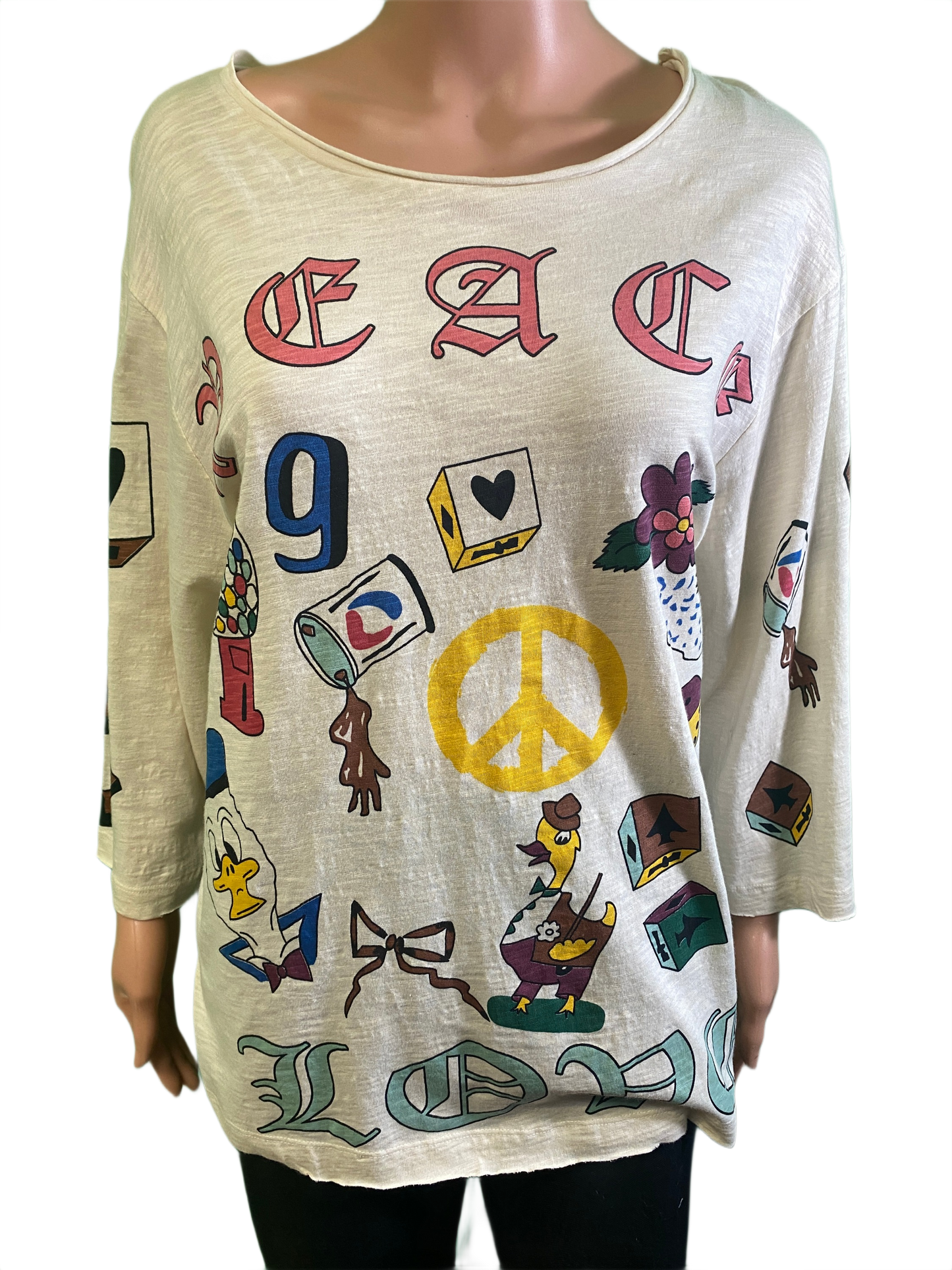 * Peace Love Cartoon - Paper Lace Top