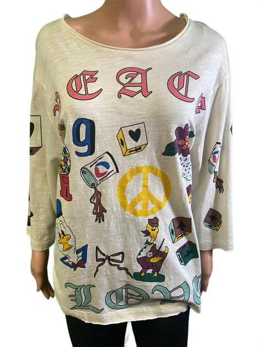 * Peace Love Cartoon - Paper Lace Top