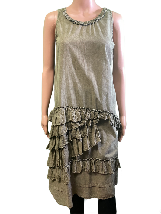 * Tiered Ruffle w/ Lace Neck - Paper Lace Dress