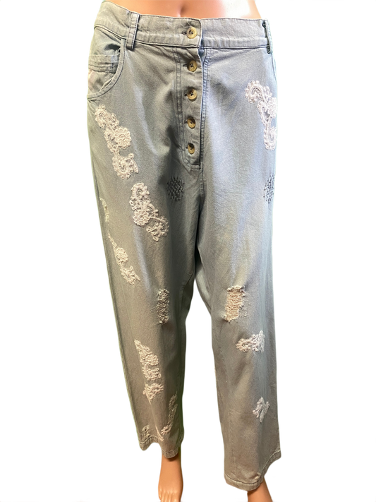 * Lace Cutouts Denim - Paper Lace Pants