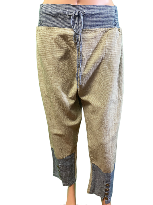 * Two Tone w/ Button Trim - Paper Lace Pants