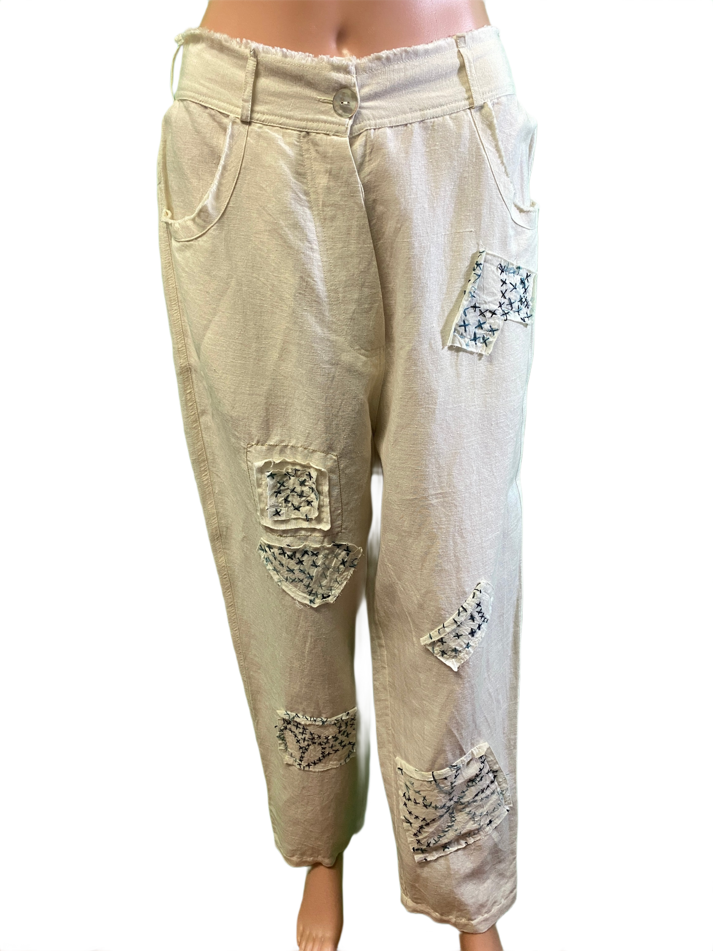 * Linen Cross Stitch Patch - Paper Lace Pants