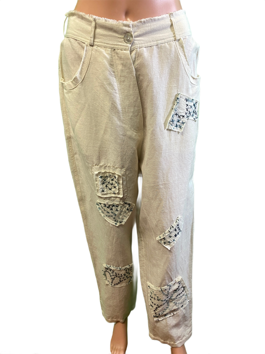 * Linen Cross Stitch Patch - Paper Lace Pants