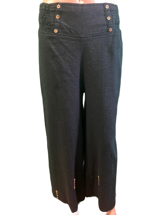 * Linen Flare w/ Button Trim - Paper Lace Pants