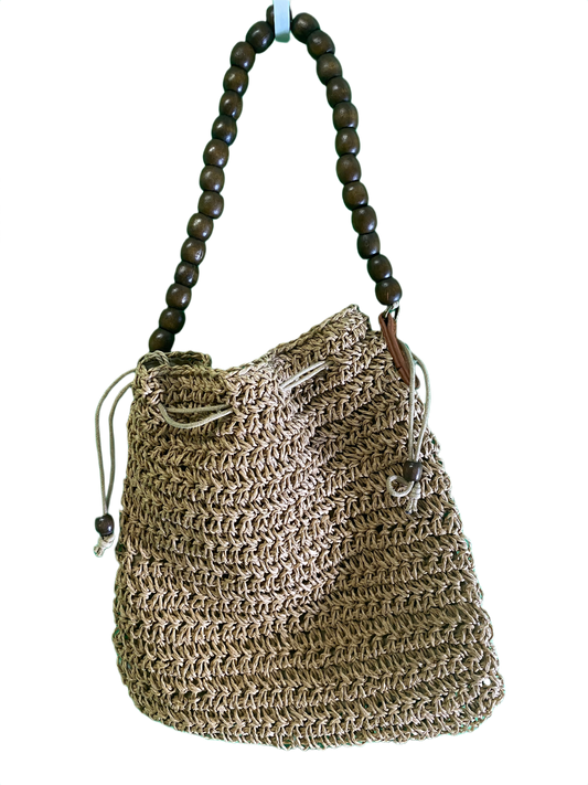 Wood Beads Paperstraw Wristlet - Sun'N'Sand Handbag