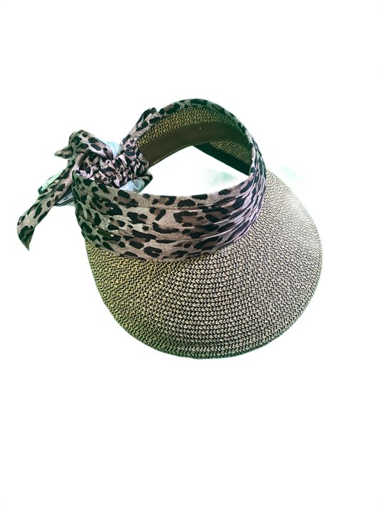 Leopard Bow Paperbraid - Sun 'N' Sand Visor