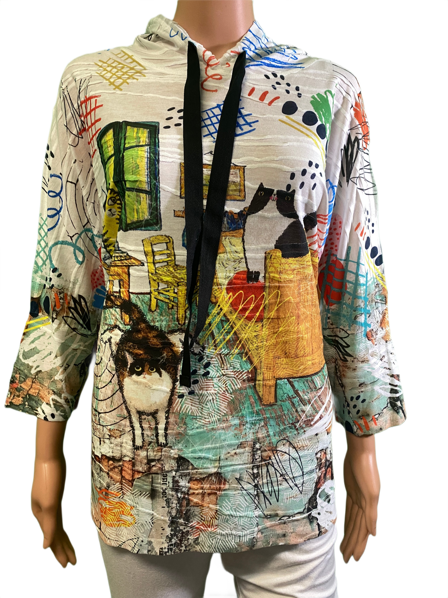 Meow-Mates 3/4 Sleeve Hoodie - Inoah Top