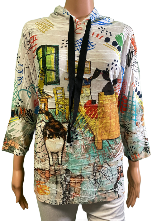Meow-Mates 3/4 Sleeve Hoodie - Inoah Top
