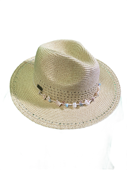 Paperbraid Fedora w/ Shell Trim - Sun 'N' Sand Hat