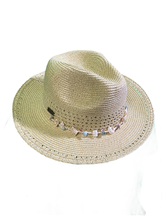 Paperbraid Fedora w/ Shell Trim - Sun 'N' Sand Hat