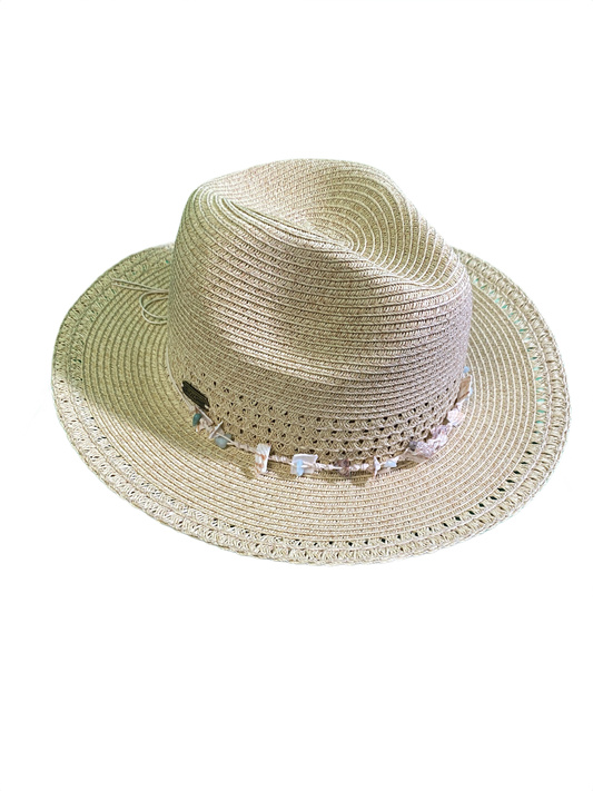 Paperbraid Fedora w/ Shell Trim - Sun 'N' Sand Hat