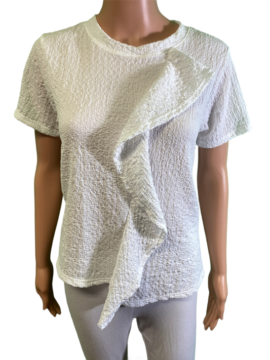 Short Sleeve Ruffle Waffle Crew Neck - Inoah Top