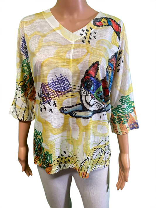 Skittles Dolman Short Sleeve Burnout V-Neck - Inoah Top