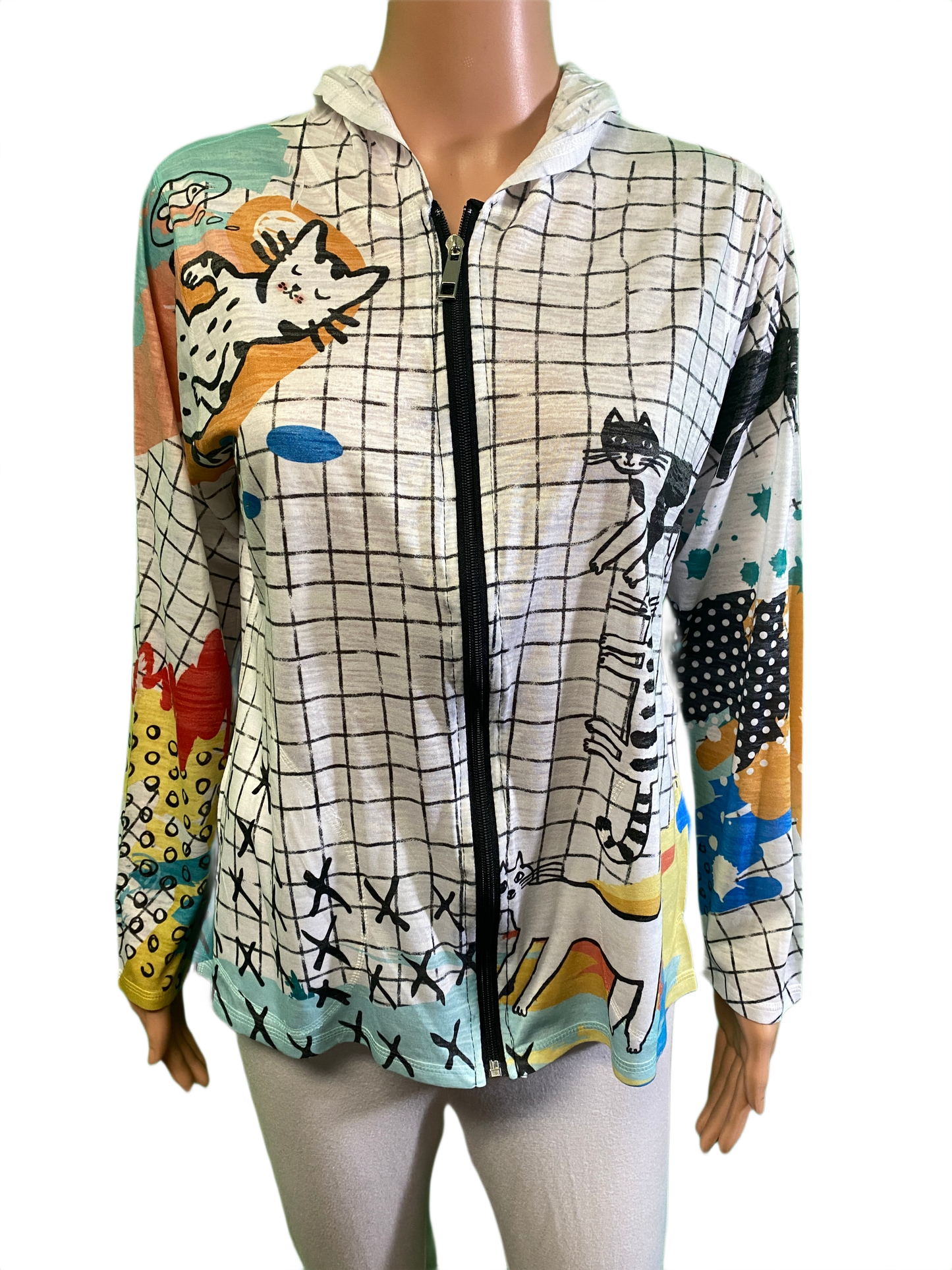 Kitty Lounge Hi-Lo Burnout Long Sleeve Hooded Pullover - Inoah Top