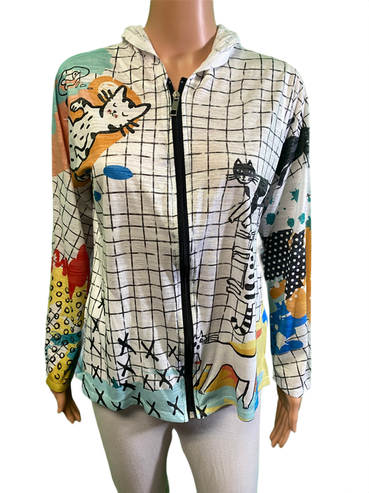 Kitty Lounge Hi-Lo Burnout Long Sleeve Hooded Pullover - Inoah Top