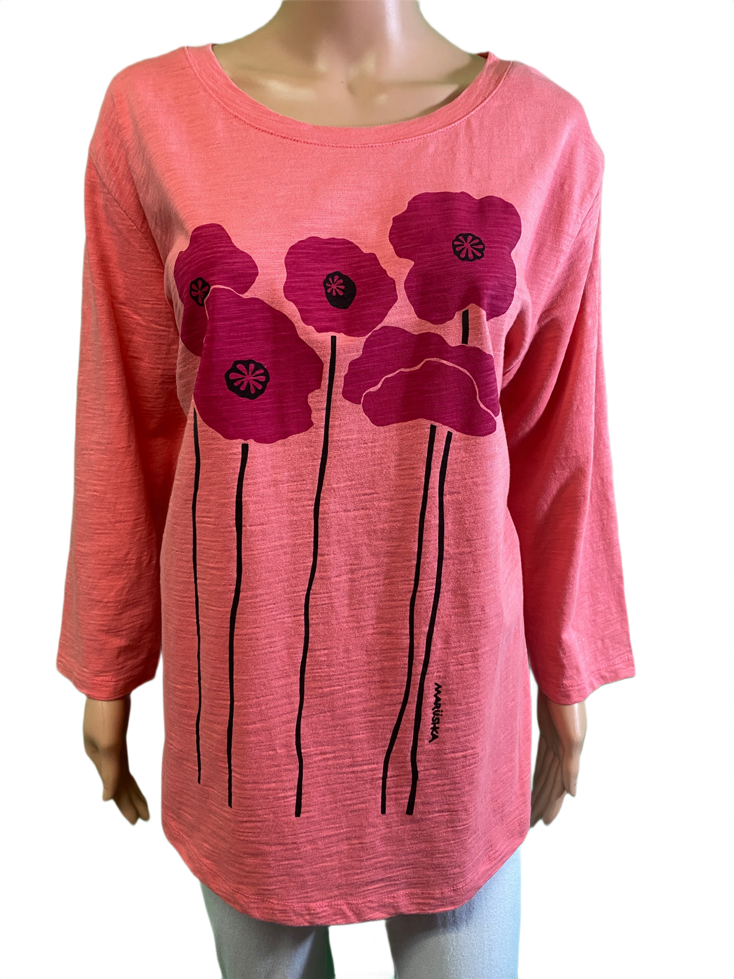 Poppies 3/4 Slub Hi-Lo - Marushka Top