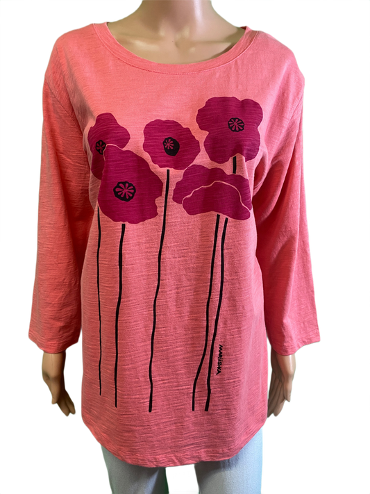 Poppies 3/4 Slub Hi-Lo - Marushka Top