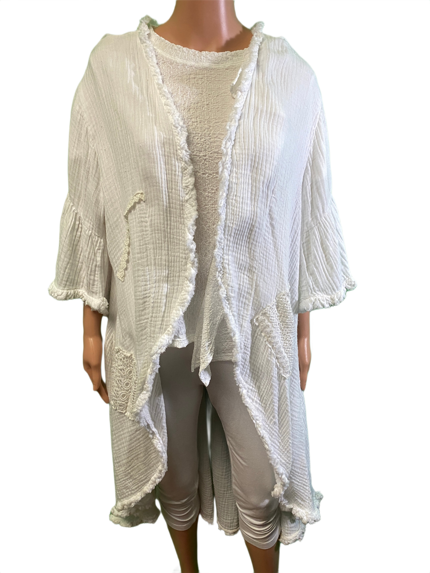 Long Gauze Fringed Cardigan - Paper Lace Cardigan