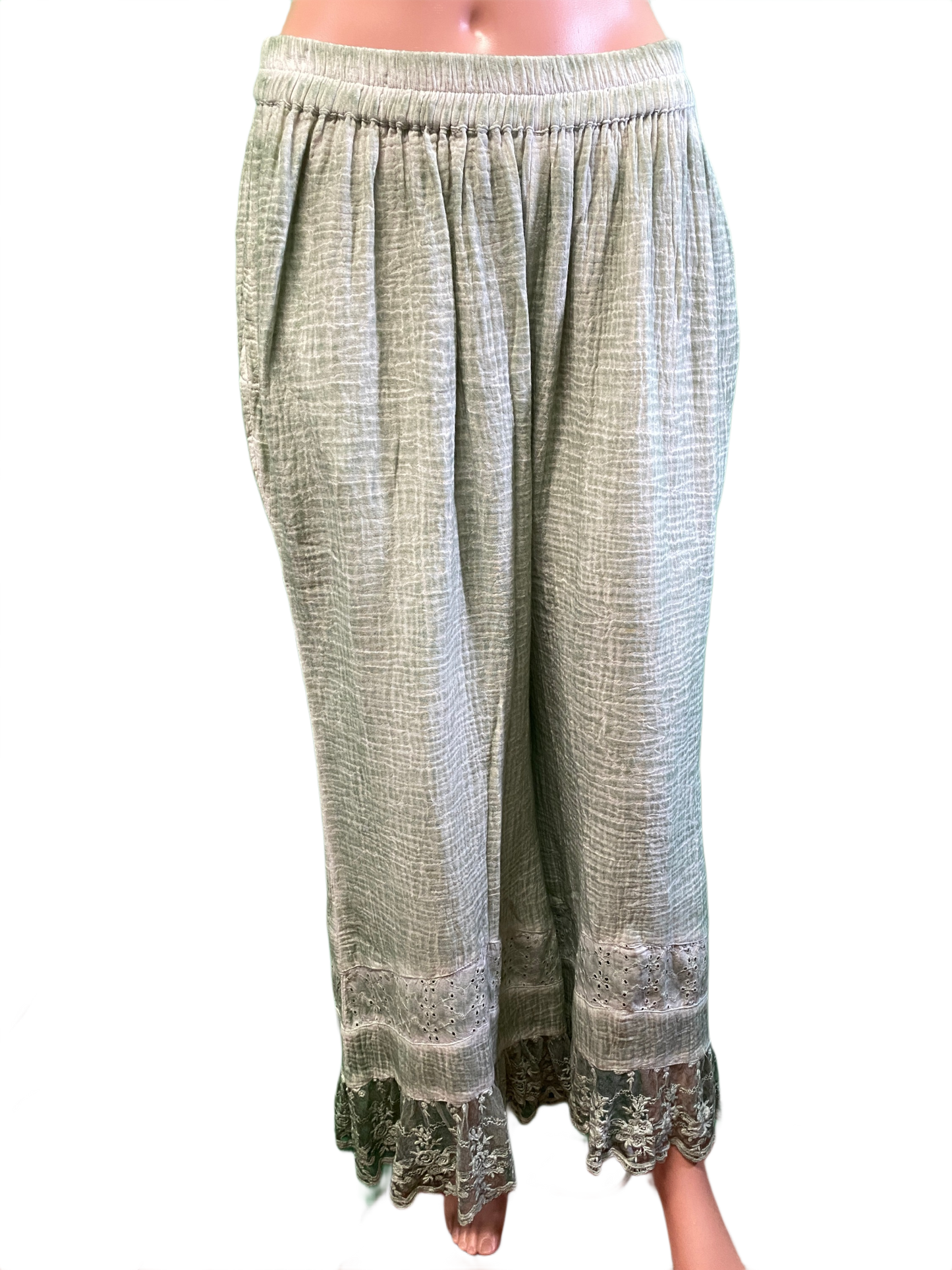Gauze Pants w/ Lace at Bottom - Paper Lace Pants