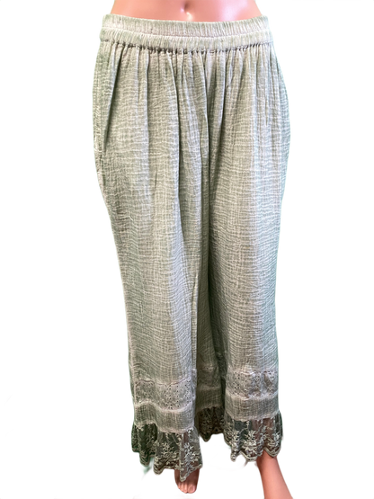 Gauze Pants w/ Lace at Bottom - Paper Lace Pants