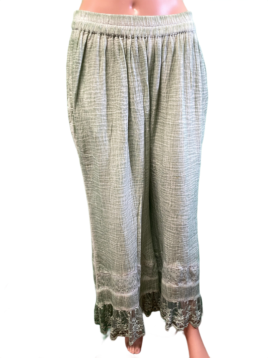 Gauze Pants w/ Lace at Bottom - Paper Lace Pants