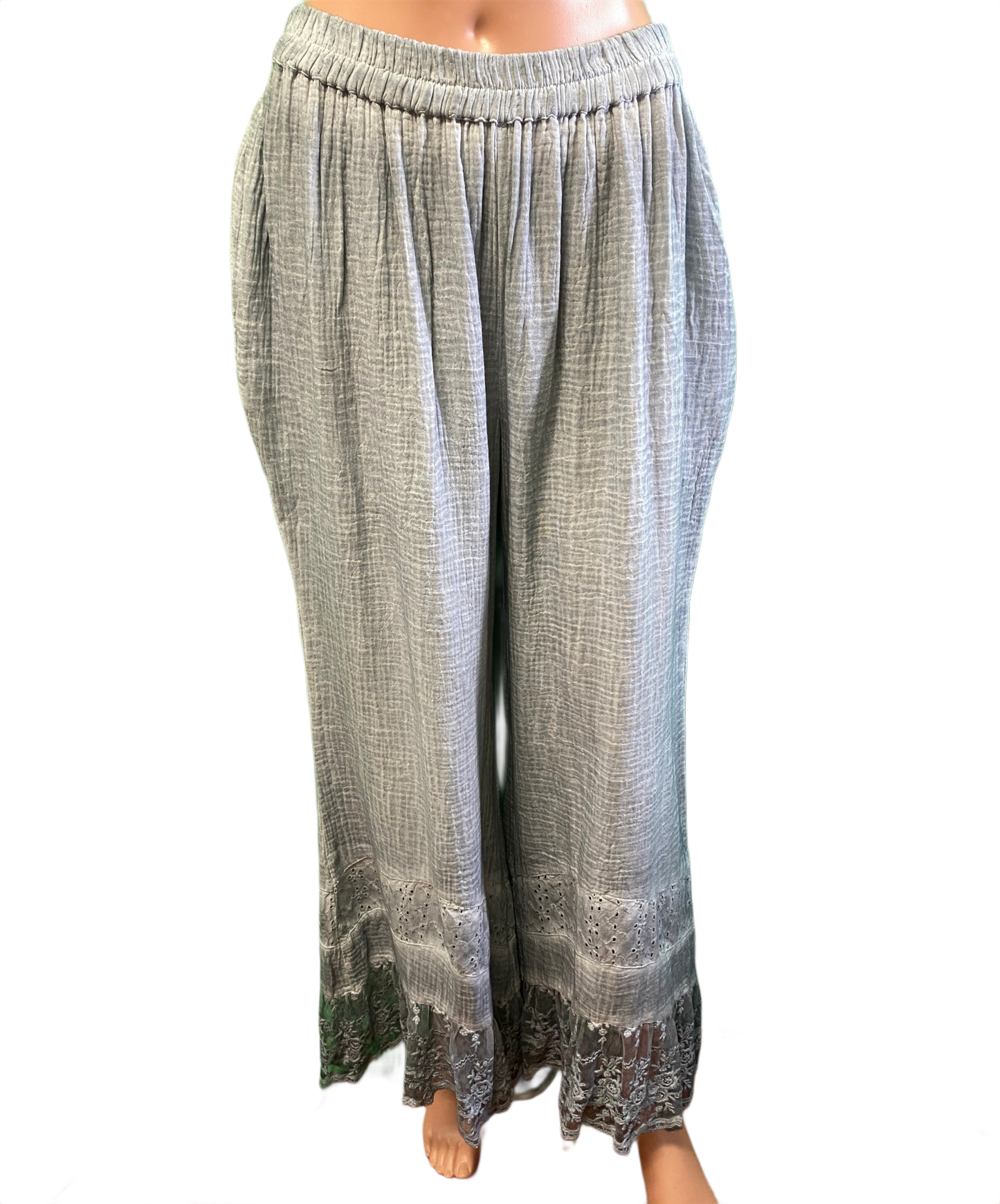 Gauze Pants w/ Lace at Bottom - Paper Lace Pants