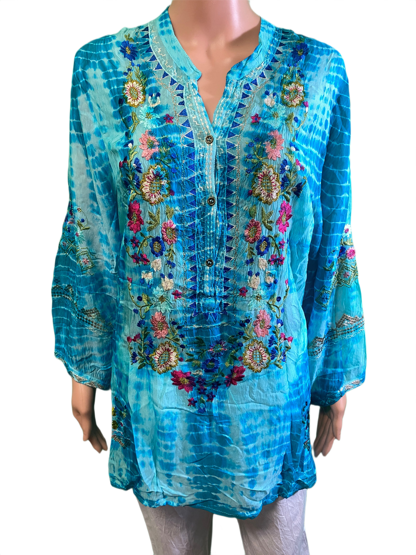 Embroidered Mandarin Collar Tunic - All About Her Top