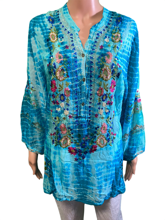 Embroidered Mandarin Collar Tunic - All About Her Top