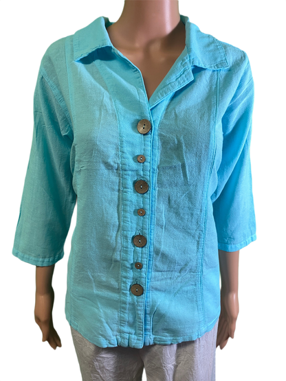 * Miami Gauze Novelty Button - Sea Breeze Top