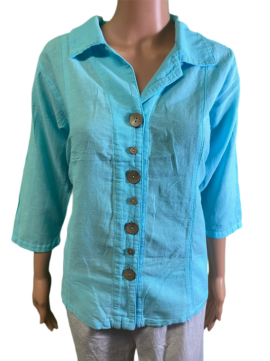 * Miami Gauze Novelty Button - Sea Breeze Top
