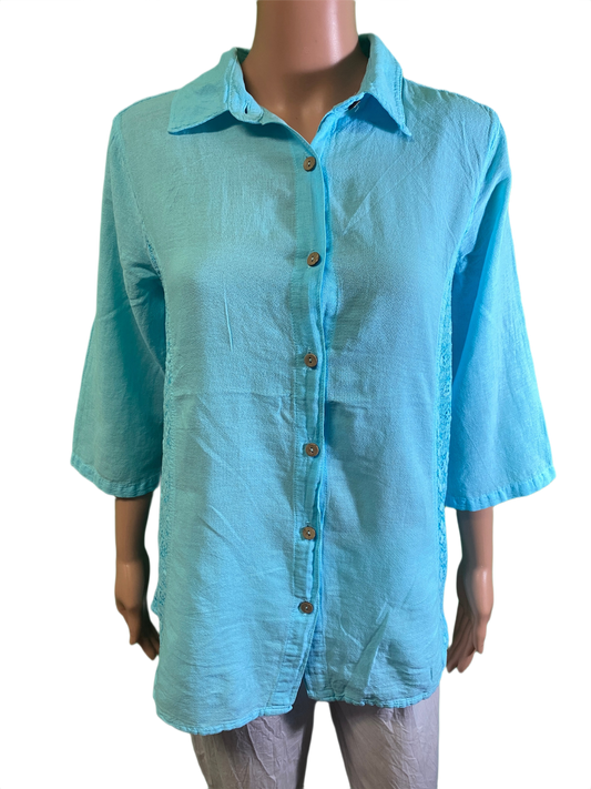 Miami Gauze w/ Lace Inserts - Sea Breeze Top