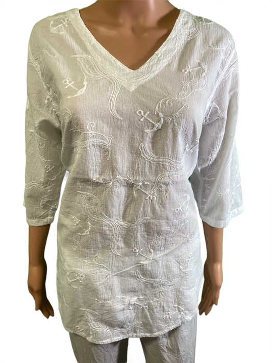 Eyelash Anchor V-Neck - Sea Breeze Top