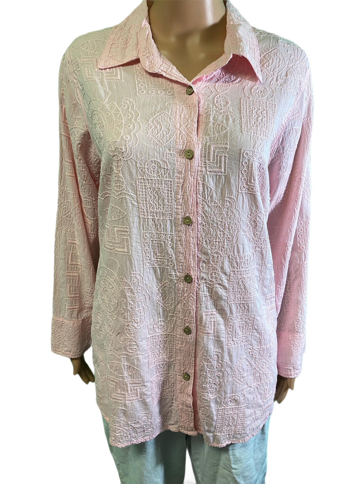 Tapa Embroidery Button-up - Sea Breeze Top