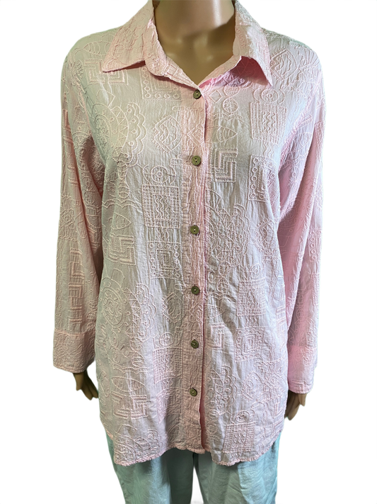 Tapa Embroidery Button-up - Sea Breeze Top