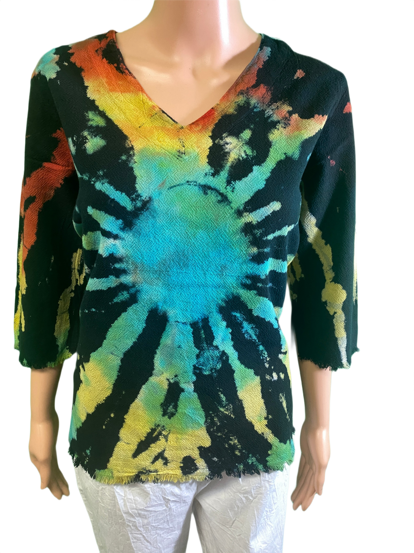 Bahama Gauze Hi-lo Frayed Side Tab - Sea Breeze Top
