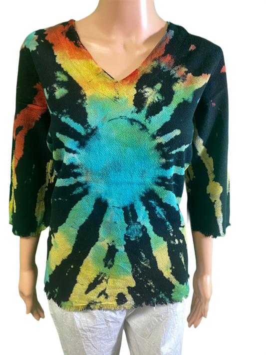 Bahama Gauze Hi-lo Frayed Side Tab - Sea Breeze Top