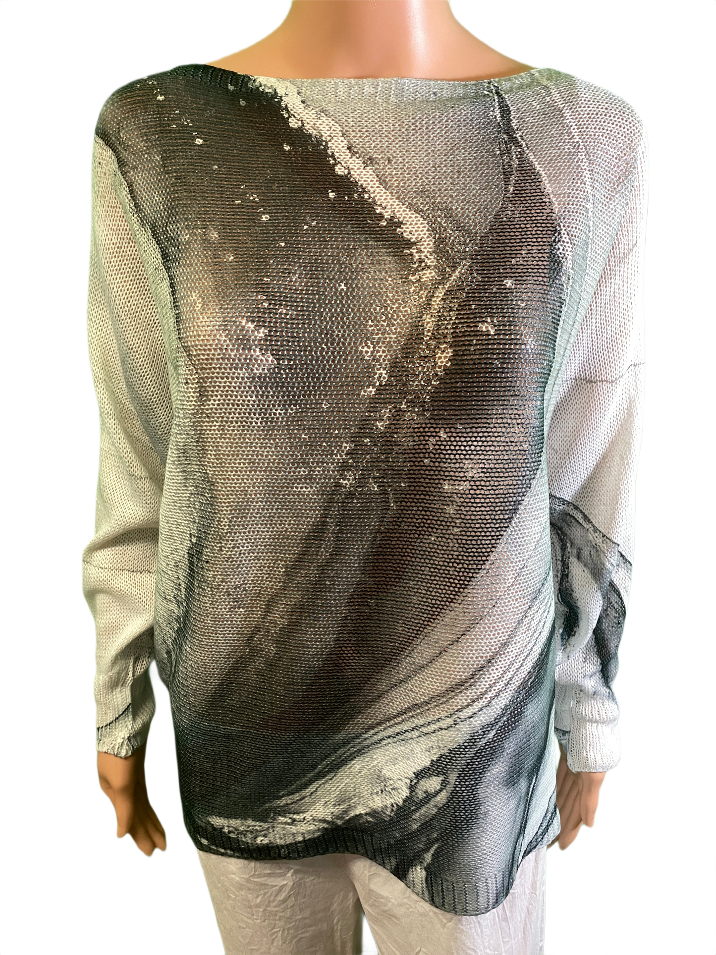 Tie-dye Black Round Knit Long Sleeves - LOOWIE Top